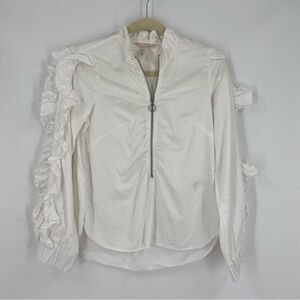 H&M Women’s 1/4 Zipper Long Ruffle Sleeve White Blouse size 2